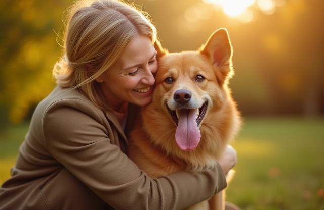 Owner celebrating training success with dog
