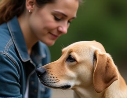 Trainer helping anxious dog