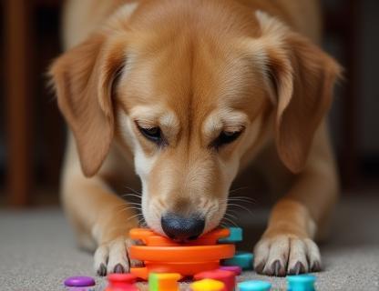 Dog doing enrichment puzzle toy
